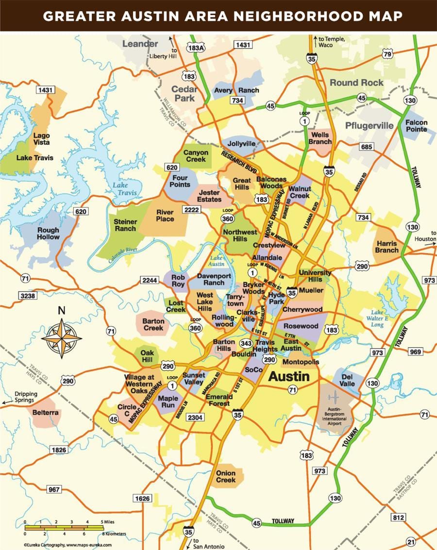 რუკა Austin, Tx ფართი