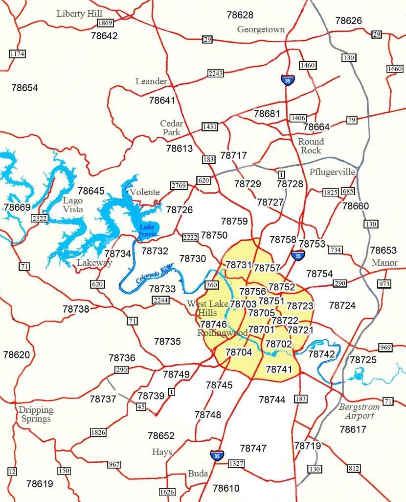 საფოსტო კოდები Austin, Tx რუკა