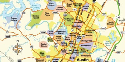 რუკა Austin, Tx ფართი